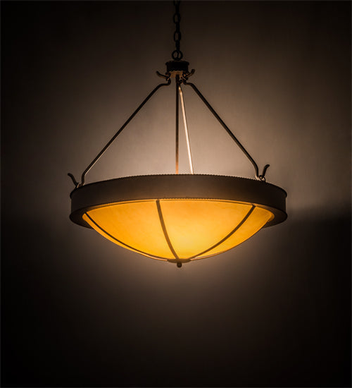 Meyda Lighting Phoebus 32" 4-Light Cajun Spice Inverted Pendant Light With Beige Tawnyrock Idalight Shade Glass
