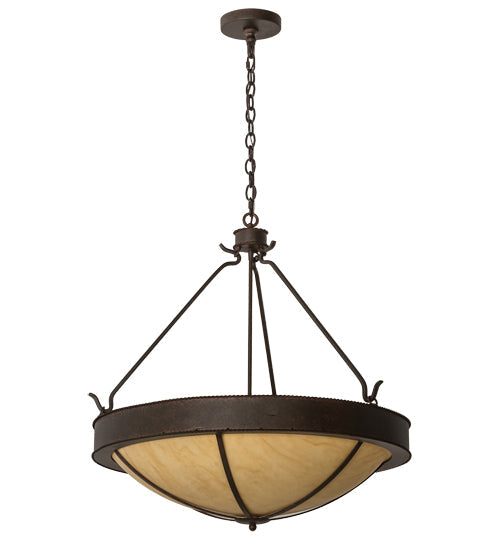 Meyda Lighting Phoebus 32" 4-Light Cajun Spice Inverted Pendant Light With Beige Tawnyrock Idalight Shade Glass