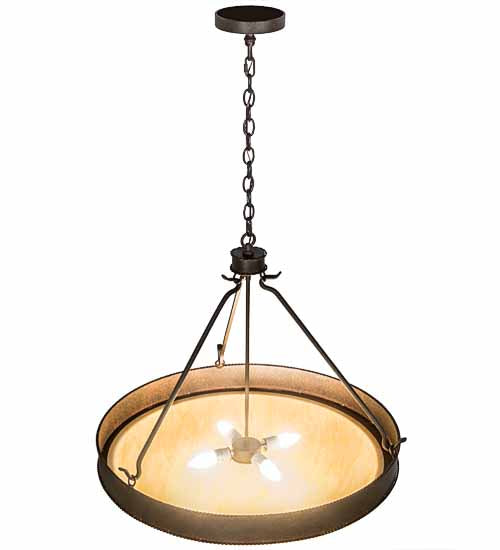 Meyda Lighting Phoebus 32" 4-Light Cajun Spice Inverted Pendant Light With Beige Tawnyrock Idalight Shade Glass