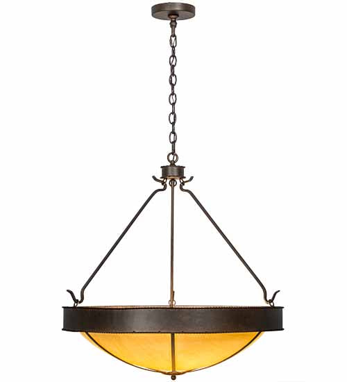 Meyda Lighting Phoebus 32" 4-Light Cajun Spice Inverted Pendant Light With Beige Tawnyrock Idalight Shade Glass