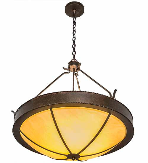 Meyda Lighting Phoebus 32" 4-Light Cajun Spice Inverted Pendant Light With Beige Tawnyrock Idalight Shade Glass