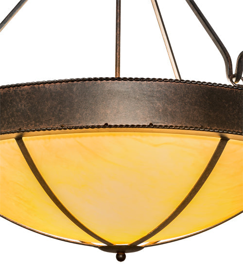 Meyda Lighting Phoebus 32" 4-Light Cajun Spice Inverted Pendant Light With Beige Tawnyrock Idalight Shade Glass