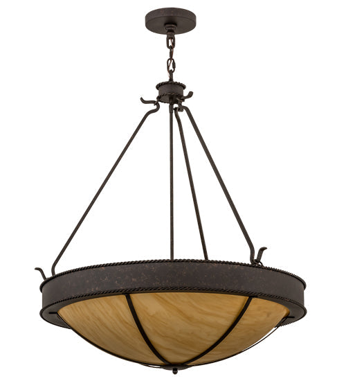 Meyda Lighting Phoebus 32" 4-Light Copper Rust Inverted Pendant Light With Tawnyrock Idalight Shade