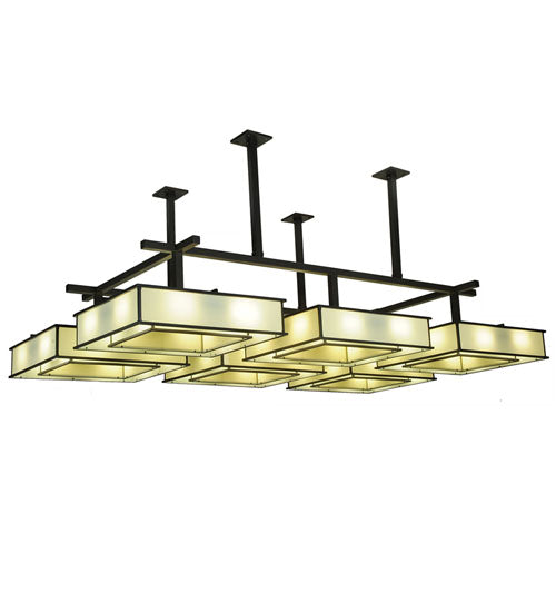 Meyda Lighting Piazza 103" 48-Light Timeless Bronze Semi-flush Mount Light With Beige Oatmeal Linen Shade