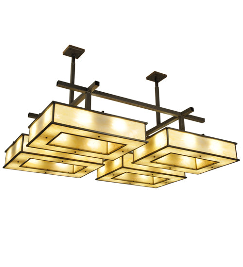 Meyda Lighting Piazza 68" 32-Light Timeless Bronze Semi-flush Mount Light With Beige Shade Glass