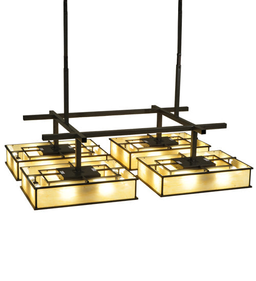 Meyda Lighting Piazza 68" 32-Light Timeless Bronze Semi-flush Mount Light With Beige Shade Glass