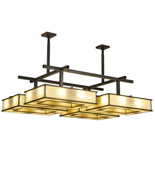 Meyda Lighting Piazza 68" 32-Light Timeless Bronze Semi-flush Mount Light With Beige Shade Glass