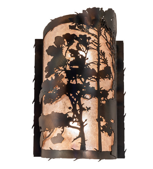 Meyda Lighting Pickard 8" 2-Light Dark Burnished Antique Copper Wall Sconce With Silver Mica Shade Glass