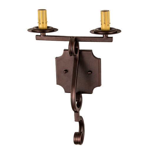 Meyda Lighting Piero 10" 2-Light Mahogany Bronze Wall Sconce With Amber Shade Glass