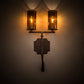 Meyda Lighting Piero 10" 2-Light Mahogany Bronze Wall Sconce With Amber Shade Glass