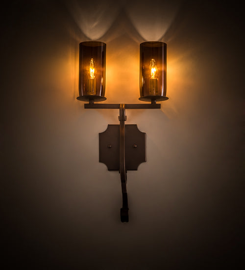 Meyda Lighting Piero 10" 2-Light Mahogany Bronze Wall Sconce With Amber Shade Glass