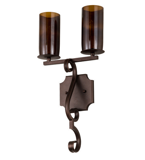 Meyda Lighting Piero 10" 2-Light Mahogany Bronze Wall Sconce With Amber Shade Glass