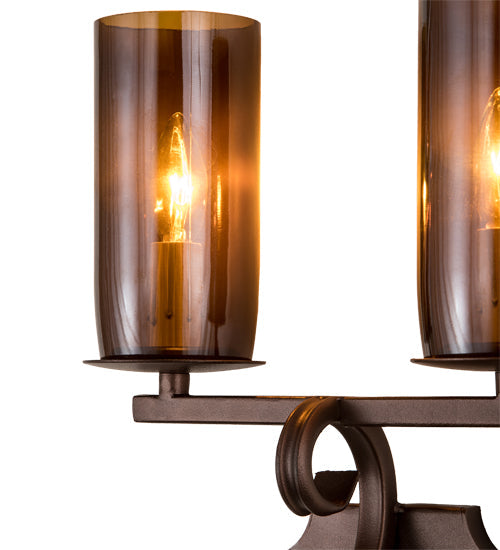 Meyda Lighting Piero 10" 2-Light Mahogany Bronze Wall Sconce With Amber Shade Glass