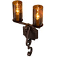 Meyda Lighting Piero 10" 2-Light Mahogany Bronze Wall Sconce With Amber Shade Glass