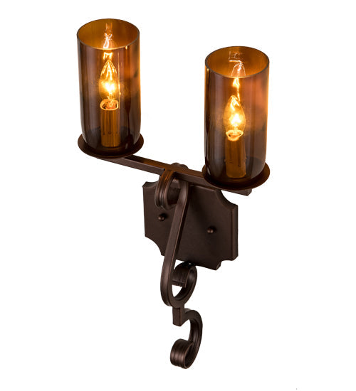 Meyda Lighting Piero 10" 2-Light Mahogany Bronze Wall Sconce With Amber Shade Glass