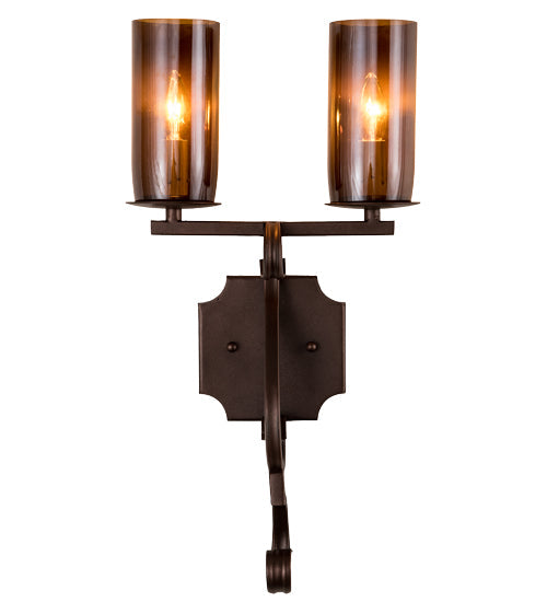 Meyda Lighting Piero 10" 2-Light Mahogany Bronze Wall Sconce With Amber Shade Glass