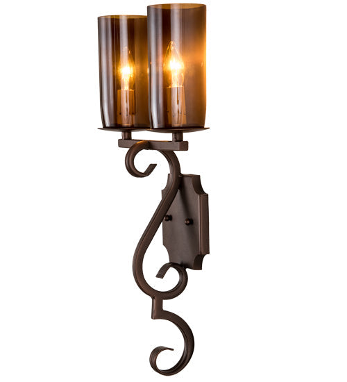 Meyda Lighting Piero 10" 2-Light Mahogany Bronze Wall Sconce With Amber Shade Glass