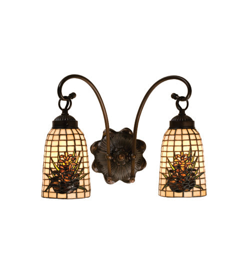 Meyda Lighting Pine Barons 15" 2-Light Mahogany Bronze Wall Sconce With Brown & Beige Shade Glass