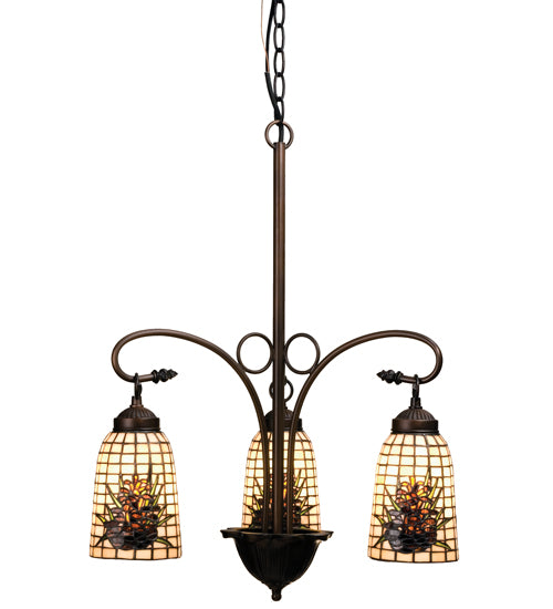 Meyda Lighting Pine Barons 21" 3-Light Mahogany Bronze Chandelier With Multi-Colored Shade Glass