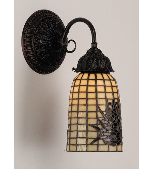 Meyda Lighting Pine Barons 5" Antique Wall Sconce With Brown & Beige Shade Glass