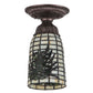 Meyda Lighting Pine Barons 5" Mahogany Bronze Flush Mount Light With Green & Beige Shade Glass