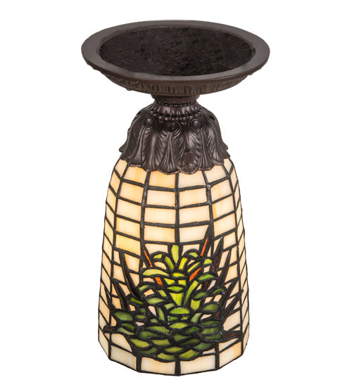 Meyda Lighting Pine Barons 5" Mahogany Bronze Flush Mount Light With Green & Beige Shade Glass