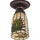 Meyda Lighting Pine Barons 5" Mahogany Bronze Flush Mount Light With Green & Beige Shade Glass
