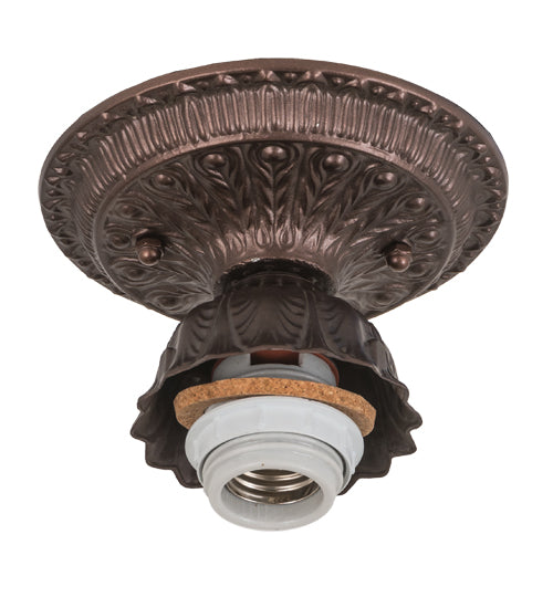 Meyda Lighting Pine Barons 5" Mahogany Bronze Flush Mount Light With Green & Beige Shade Glass