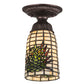 Meyda Lighting Pine Barons 5" Mahogany Bronze Flush Mount Light With Green & Beige Shade Glass