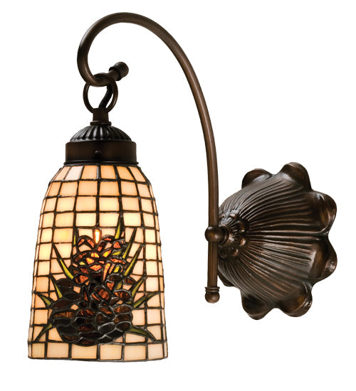 Meyda Lighting Pine Barons 6" Mahogany Bronze Wall Sconce With Brown & Beige Shade Glass