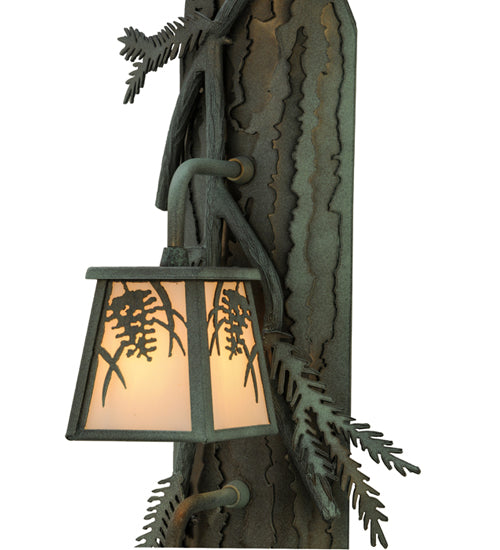 Meyda Lighting Pine Branch 10" 2-Light Antique Copper and Verdigris Winter Pine Wall Sconce With White Art Shade Glass