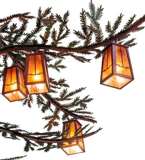 Meyda Lighting Pine Branch 101" 18-Light Rust & Green Trees Valley View Chandelier With Amber Mica Shade Glass