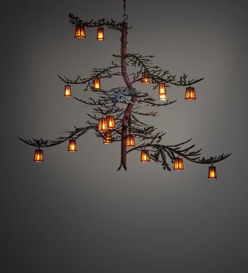 Meyda Lighting Pine Branch 101" 18-Light Rust & Green Trees Valley View Chandelier With Amber Mica Shade Glass
