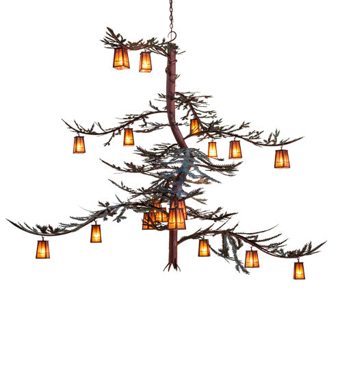 Meyda Lighting Pine Branch 101" 18-Light Rust & Green Trees Valley View Chandelier With Amber Mica Shade Glass