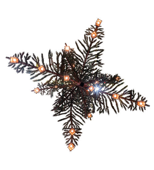 Meyda Lighting Pine Branch 101" 18-Light Rust & Green Trees Valley View Chandelier With Amber Mica Shade Glass
