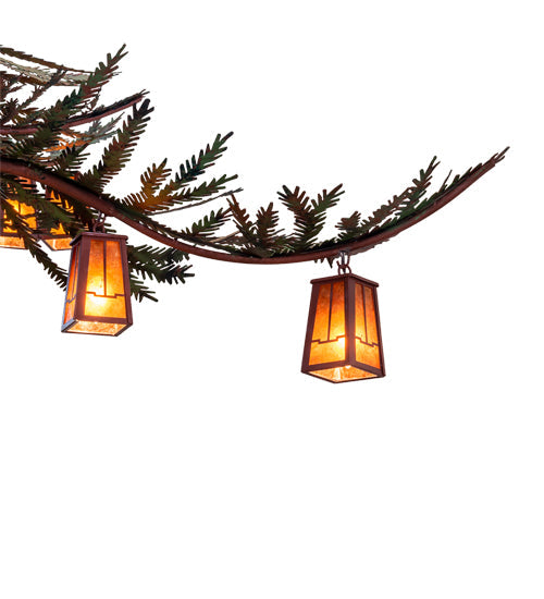 Meyda Lighting Pine Branch 101" 18-Light Rust & Green Trees Valley View Chandelier With Amber Mica Shade Glass
