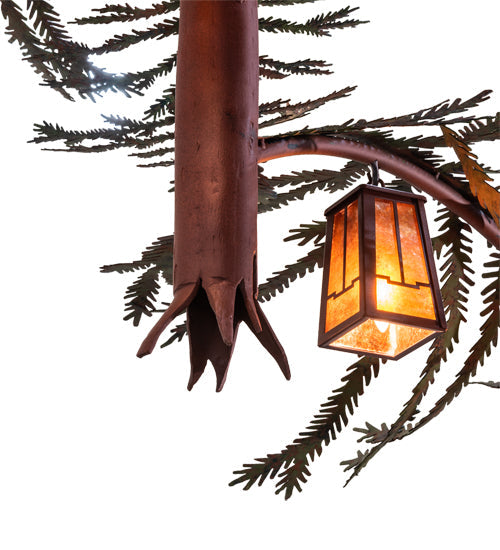 Meyda Lighting Pine Branch 101" 18-Light Rust & Green Trees Valley View Chandelier With Amber Mica Shade Glass