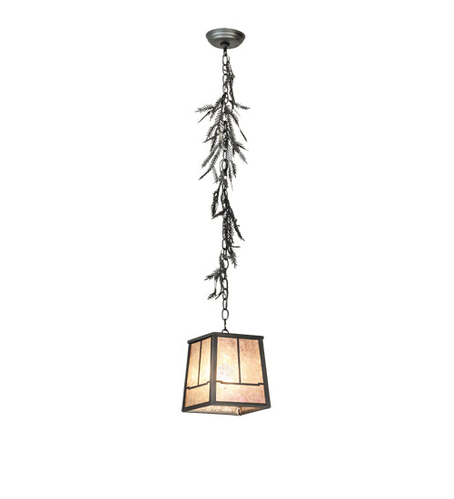 Meyda Lighting Pine Branch 11" Gunmetal Gray Valley View Pendant Light With Silver Mica Shade Glass