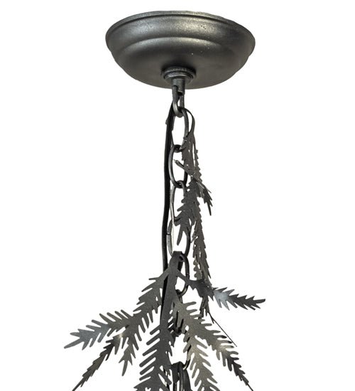 Meyda Lighting Pine Branch 11" Gunmetal Gray Valley View Pendant Light With Silver Mica Shade Glass