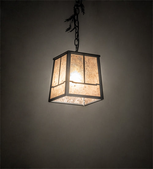 Meyda Lighting Pine Branch 11" Gunmetal Gray Valley View Pendant Light With Silver Mica Shade Glass
