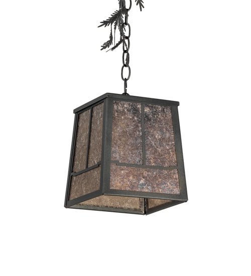 Meyda Lighting Pine Branch 11" Gunmetal Gray Valley View Pendant Light With Silver Mica Shade Glass