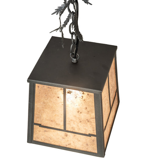 Meyda Lighting Pine Branch 11" Gunmetal Gray Valley View Pendant Light With Silver Mica Shade Glass