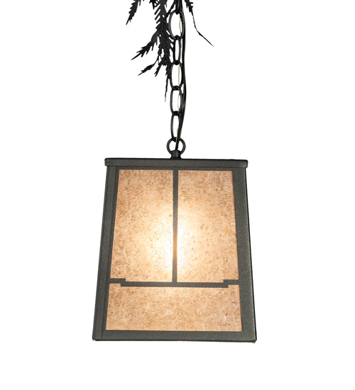 Meyda Lighting Pine Branch 11" Gunmetal Gray Valley View Pendant Light With Silver Mica Shade Glass