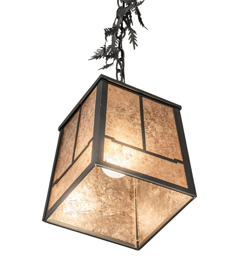 Meyda Lighting Pine Branch 11" Gunmetal Gray Valley View Pendant Light With Silver Mica Shade Glass