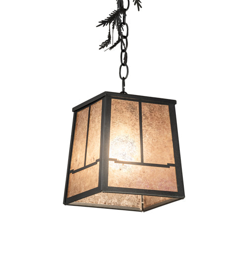 Meyda Lighting Pine Branch 11" Gunmetal Gray Valley View Pendant Light With Silver Mica Shade Glass