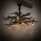 Meyda Lighting Pine Branch 110" 10-Light Wrought Iron & Green Branches Chandelier With Amber Mica Shade Glass