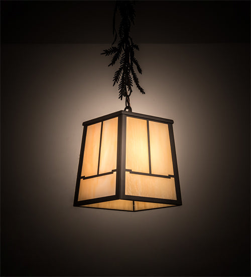 Meyda Lighting Pine Branch 12" Oil Rubbed Bronze Valley View Pendant Light With Beige Shade Glass