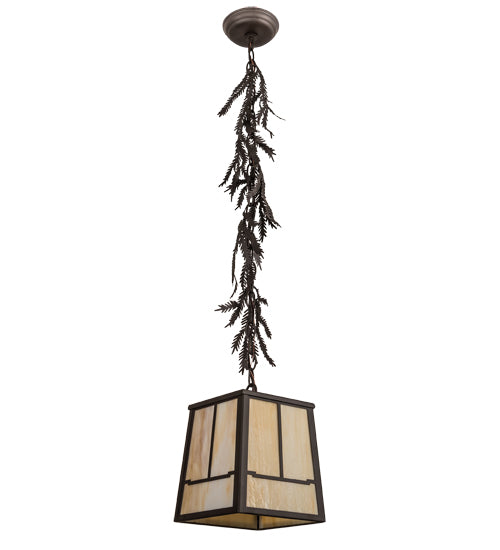 Meyda Lighting Pine Branch 12" Oil Rubbed Bronze Valley View Pendant Light With Beige Shade Glass