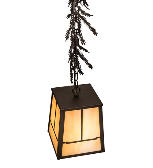 Meyda Lighting Pine Branch 12" Oil Rubbed Bronze Valley View Pendant Light With Beige Shade Glass