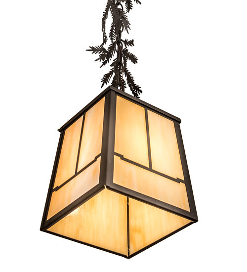 Meyda Lighting Pine Branch 12" Oil Rubbed Bronze Valley View Pendant Light With Beige Shade Glass